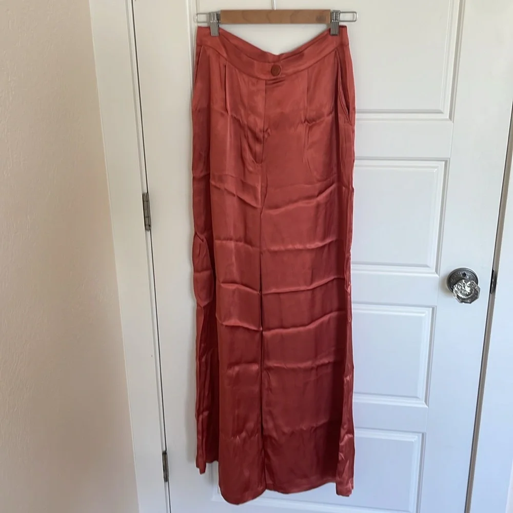 NWT Anthropologie Corey Lynn Calter Pleated Wide-Leg Satin Pants size ME…